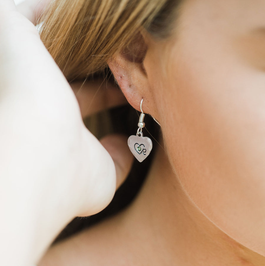 Initial Heart Earrings with Birthstone